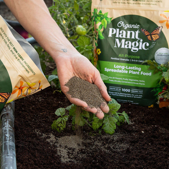 Spreading fertilizer granules onto soil