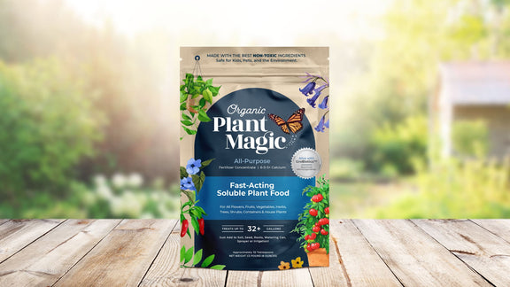 A half pound package of Organic Plant Magic's Fast-Acting Soluble Plant Food. A Non-Toxic Plant Fertilizer that is safe for kids and the environment.